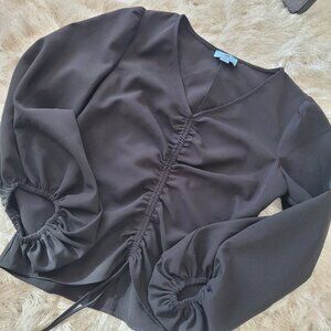 Cece Slim Fit Blouse Balloon Sleeves Sz M Blk